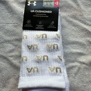 UNDER ARMOUR Men's UA Cushioned Crew Socks 3-Pack 1385134-100 Large NEW w TAGS